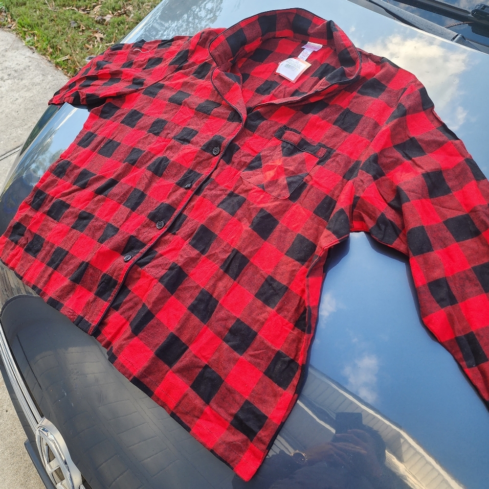 Women's Holiday Buffalo Check Plaid Flannel Pajama Top shirt - Wondershop - Picture 2 of 5